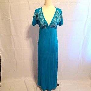 Y Wonder long blue dress with silver beading size small